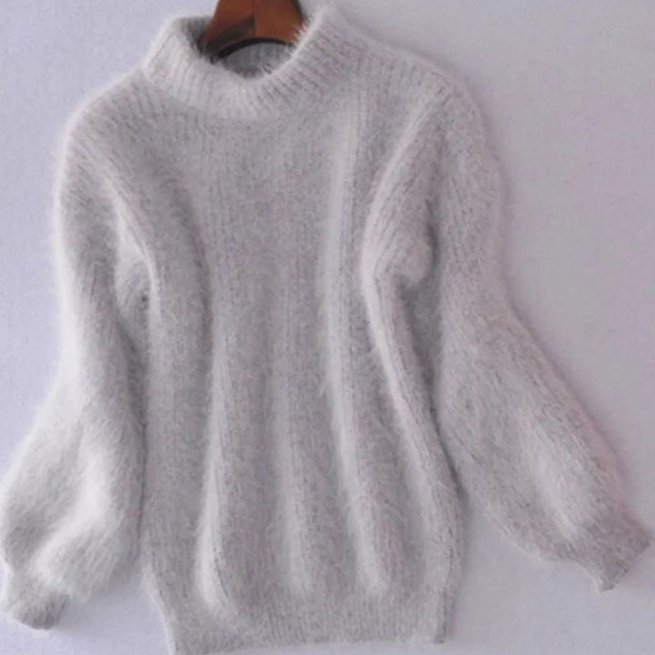 Women's Turtleneck Fuzzy Angora Loose Knit Sweater - Gray