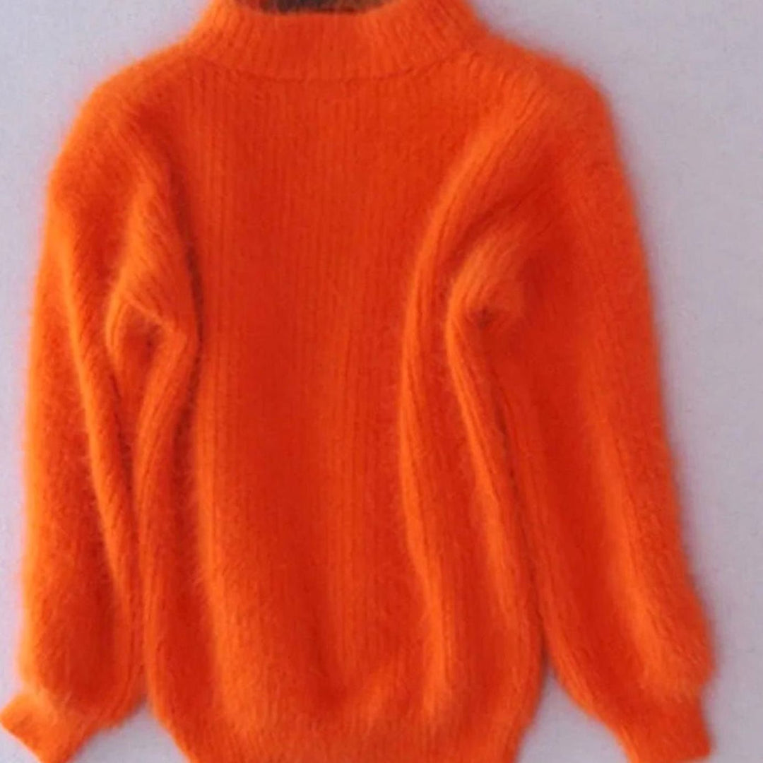 Women's Turtleneck Fuzzy Angora Loose Knit Sweater - Orange