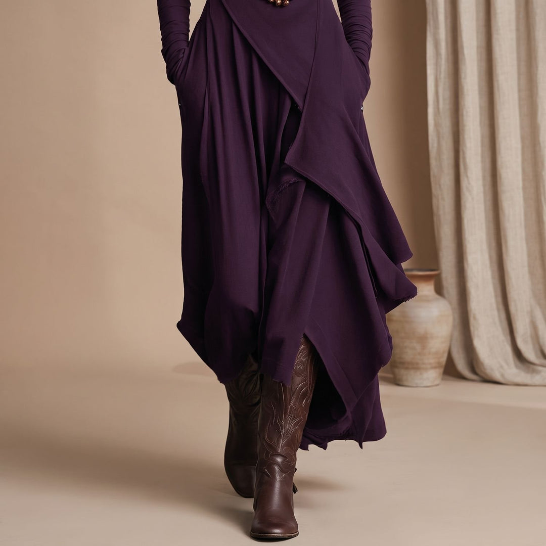 Women's Turtleneck Long Sleeve Asymmetric Maxi Dress