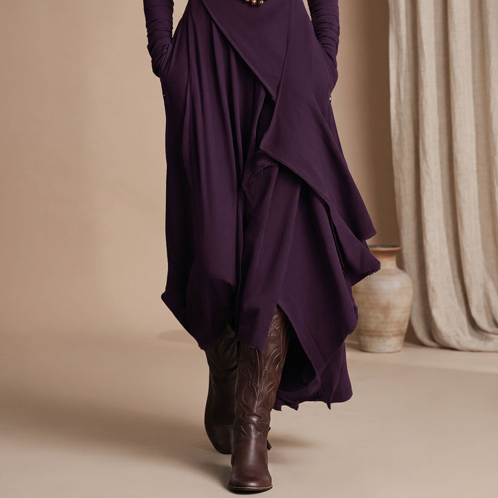 Women's Turtleneck Long Sleeve Asymmetric Maxi Dress