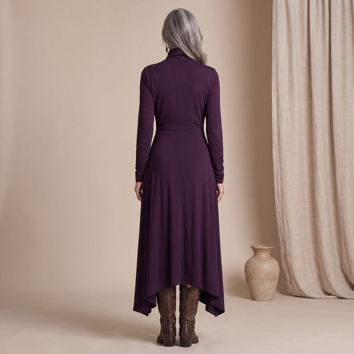 Women's Turtleneck Long Sleeve Asymmetric Maxi Dress