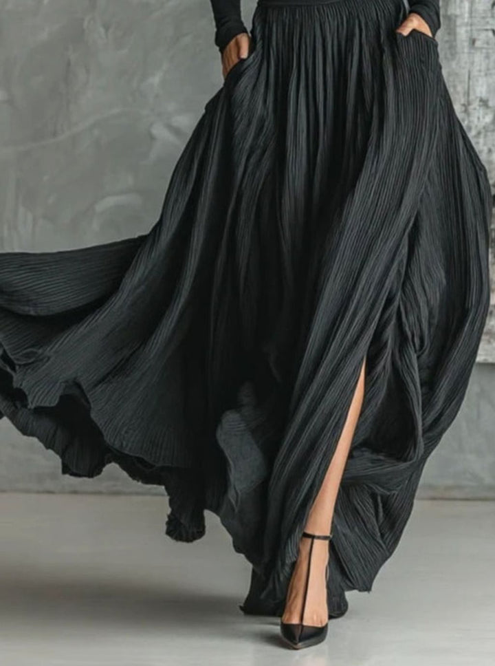 Women's Turtleneck Long Sleeve Top Pleated Maxi Skirt Two Piece Set