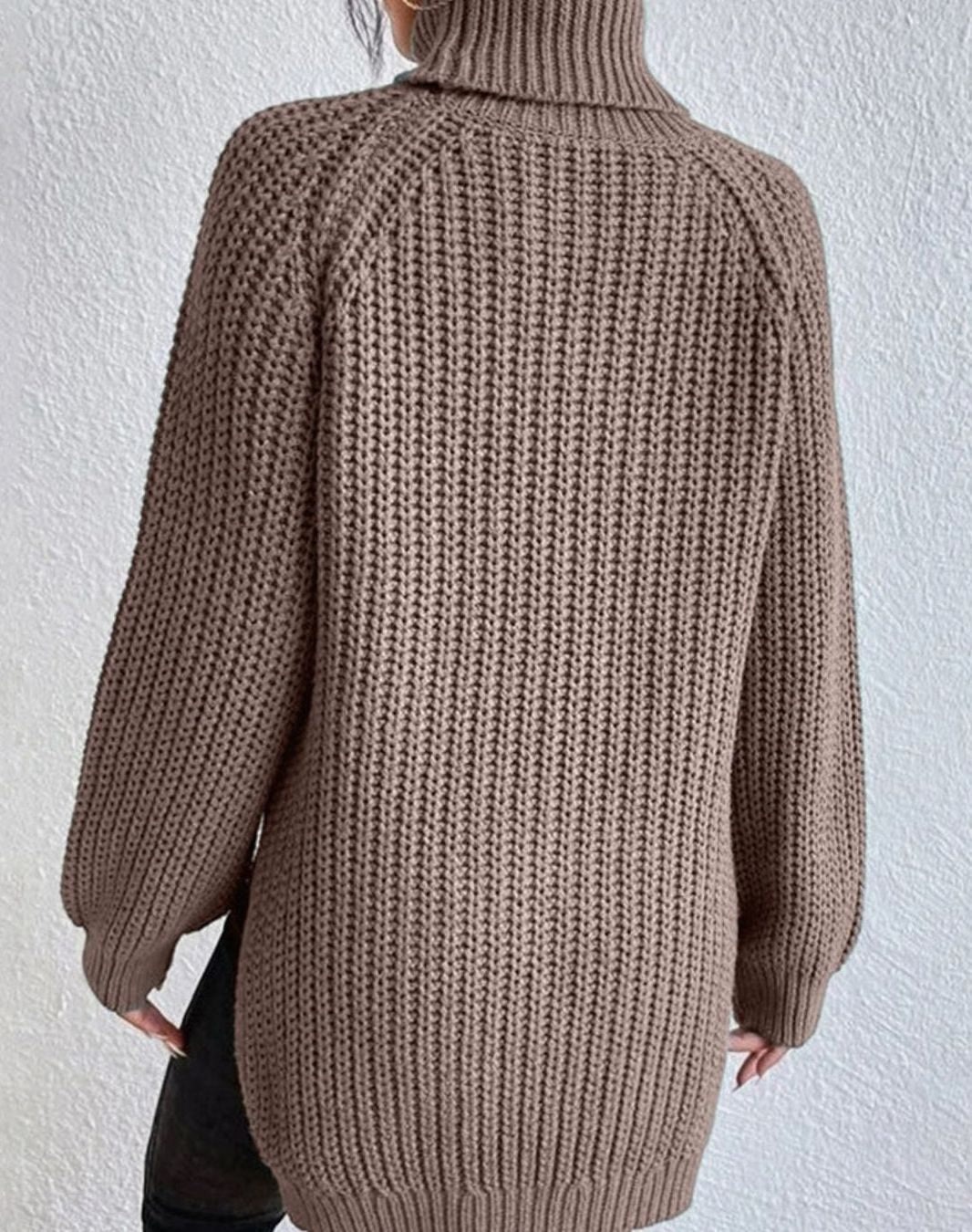 Women's Turtleneck Ribbed Knit Sweater Relaxed-Fit Long-Sleeve Pullover