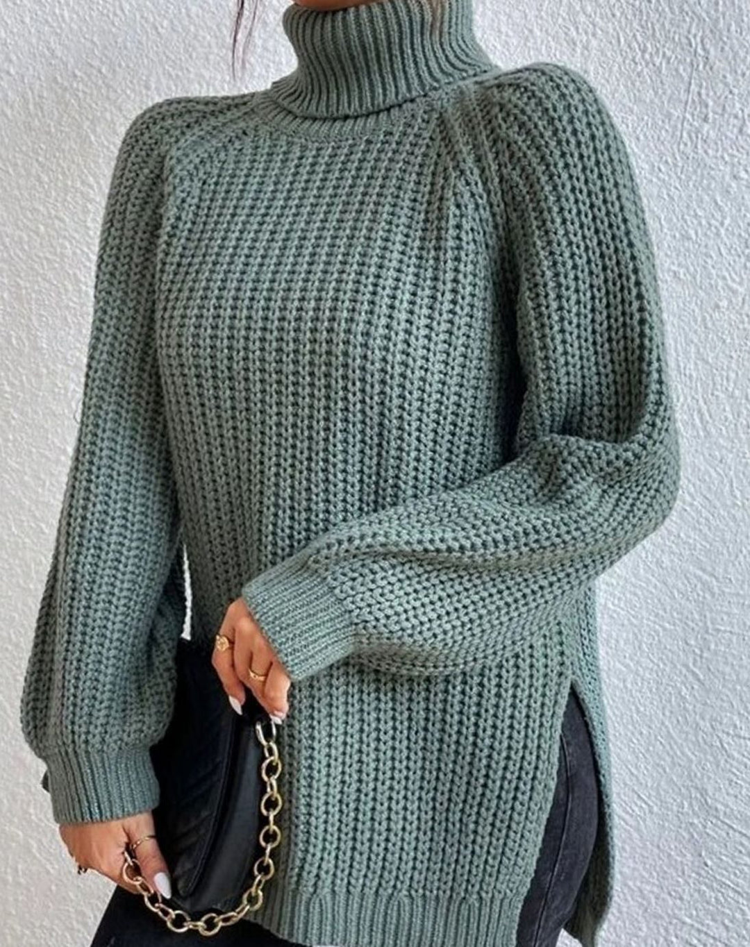 Women's Turtleneck Ribbed Knit Sweater Relaxed-Fit Long-Sleeve Pullover