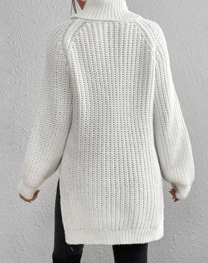 Women's Turtleneck Ribbed Knit Sweater Relaxed-Fit Long-Sleeve Pullover