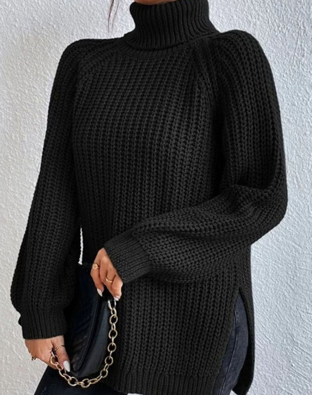 Women's Turtleneck Ribbed Knit Sweater Relaxed-Fit Long-Sleeve Pullover
