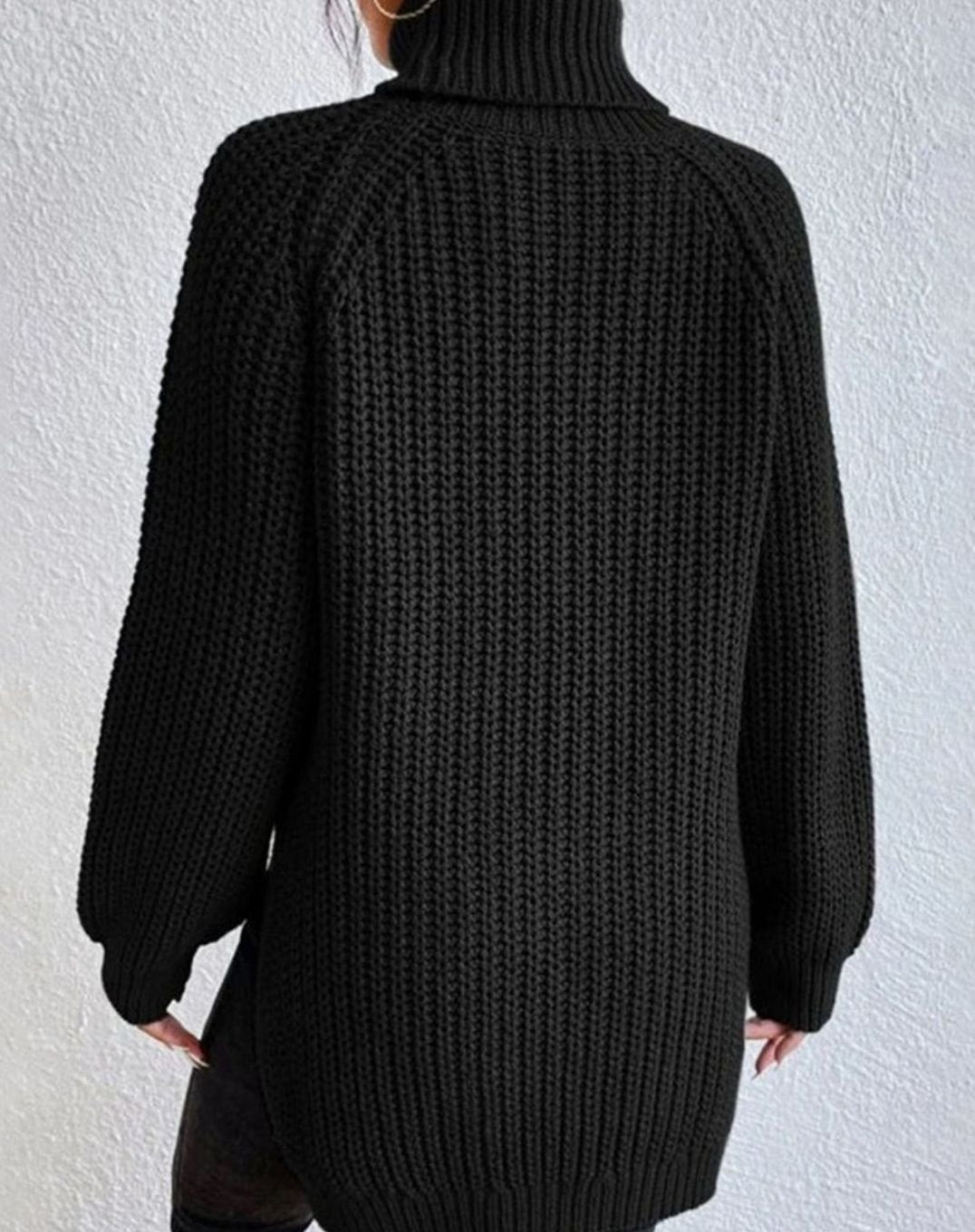 Women's Turtleneck Ribbed Knit Sweater Relaxed-Fit Long-Sleeve Pullover