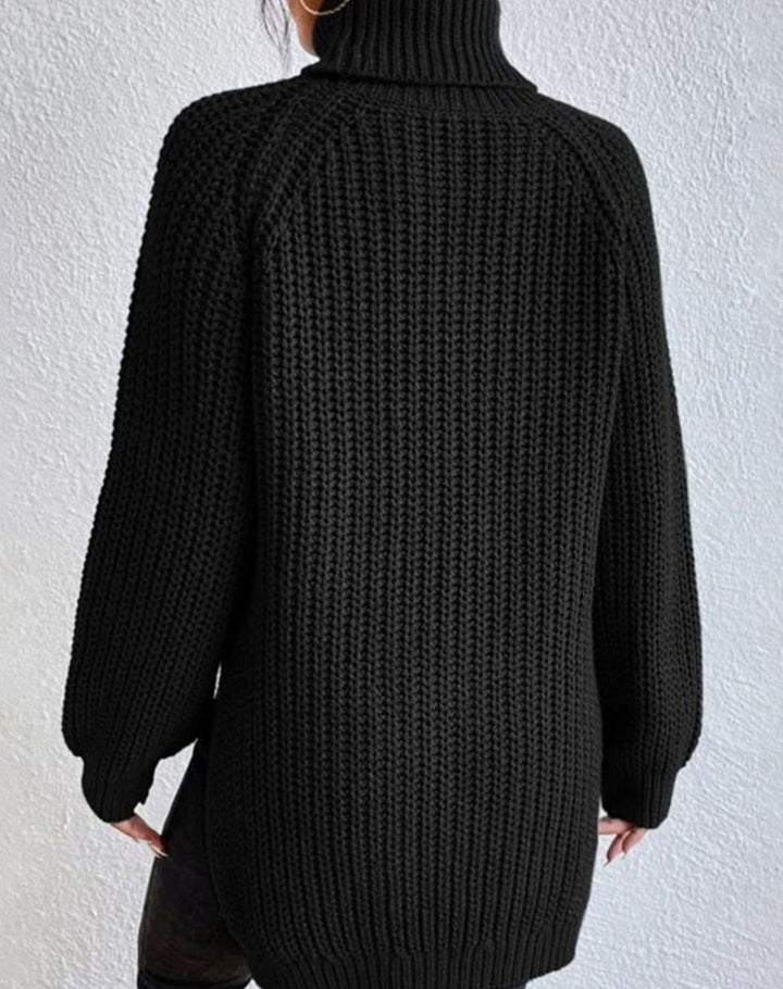 Women's Turtleneck Ribbed Knit Sweater Relaxed-Fit Long-Sleeve Pullover