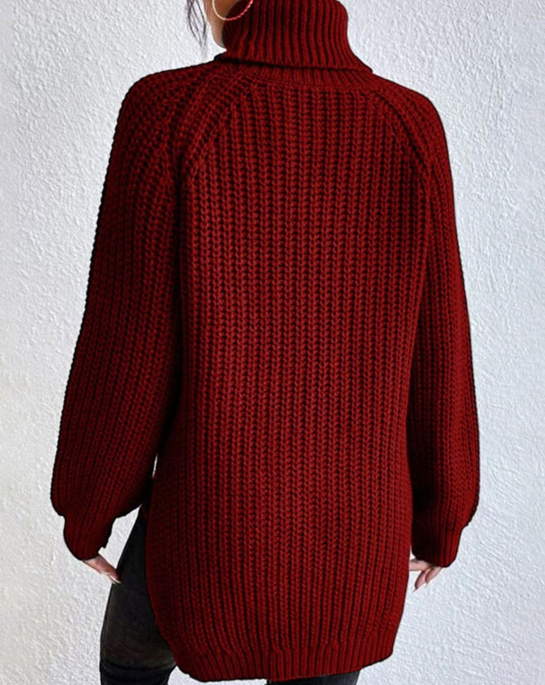 Women's Turtleneck Ribbed Knit Sweater Relaxed-Fit Long-Sleeve Pullover