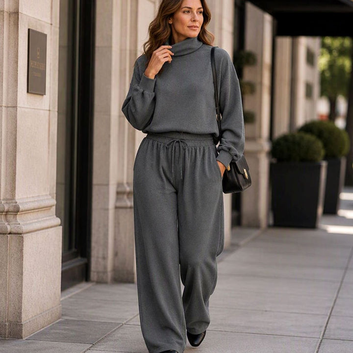 Women's Turtleneck Wide-Leg Two-Piece Sweater Set - Gray