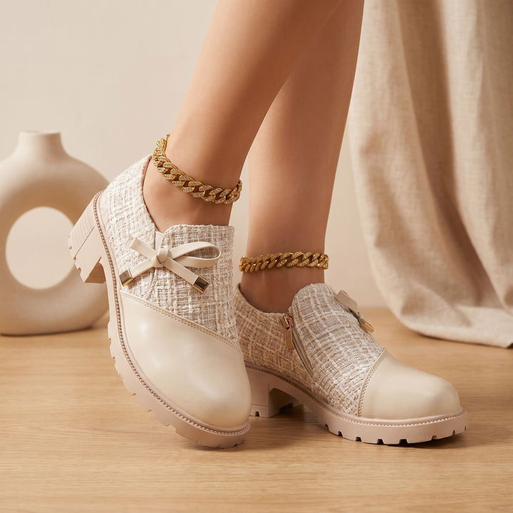 Women's Tweed Block Heel Ankle Boots Buckle Detail