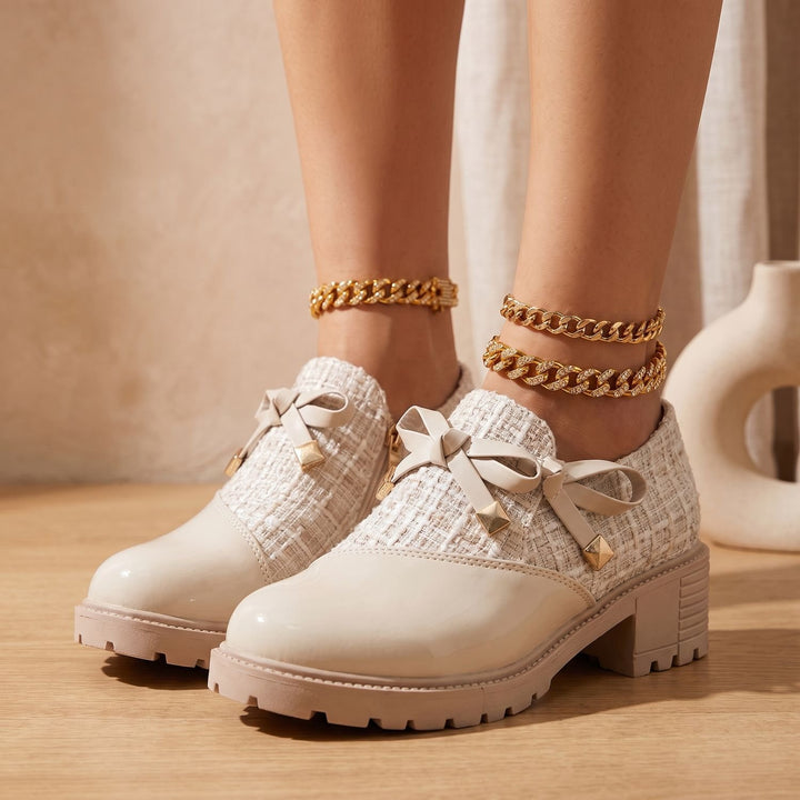 Women's Tweed Block Heel Ankle Boots Buckle Detail
