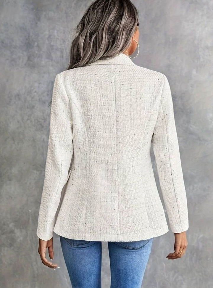 Women's Tweed Double-Breasted Blazer Structured Long-Sleeve Jacket