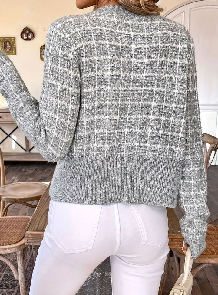 Women's Tweed-Style Gold-Button Cropped Knit Cardigan