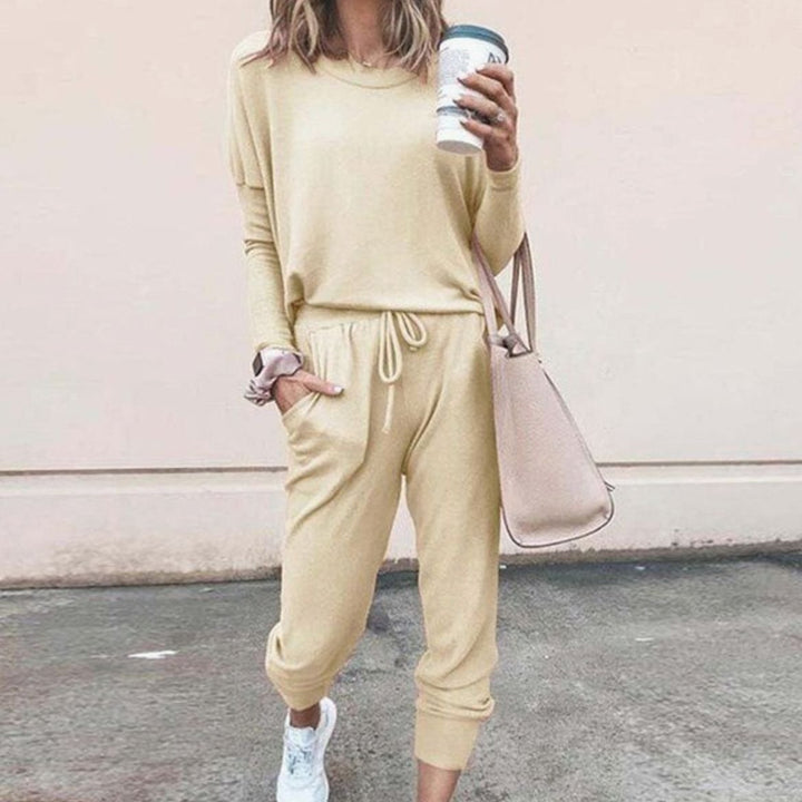 Women's Two-Piece Long-Sleeve Drawstring Jogger Loungewear Sets - Yellow