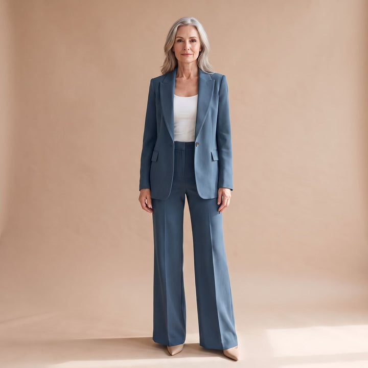Women's Two Piece Set Blazer High-Waist Straight-Leg Pants Suit - Blue