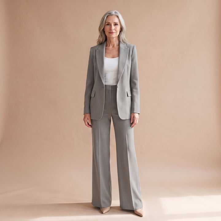 Women's Two Piece Set Blazer High-Waist Straight-Leg Pants Suit - Gray