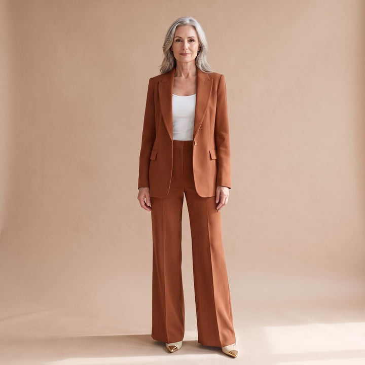 Women's Two Piece Set Blazer High-Waist Straight-Leg Pants Suit - Brown