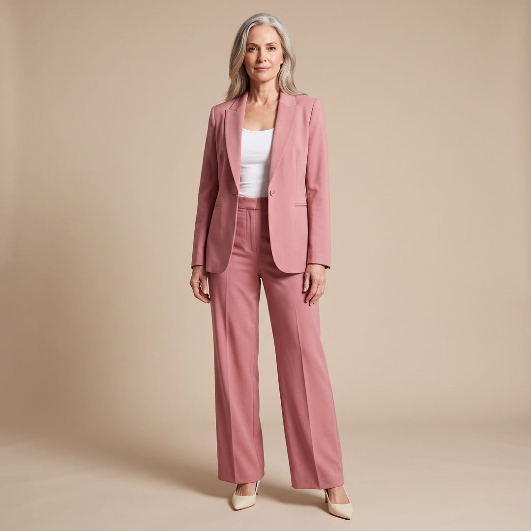 Women's Two Piece Set Blazer High-Waist Straight-Leg Pants Suit - Pink