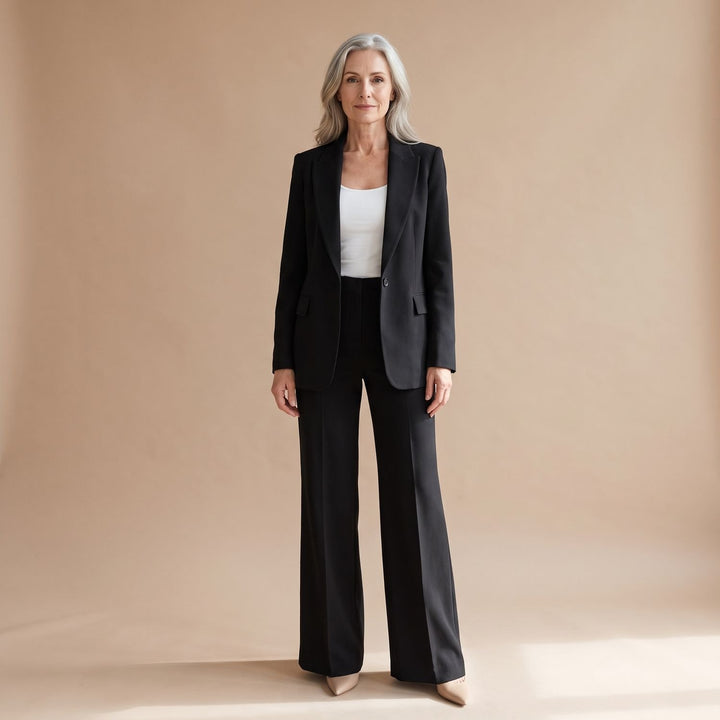 Women's Two Piece Set Blazer High-Waist Straight-Leg Pants Suit - Black