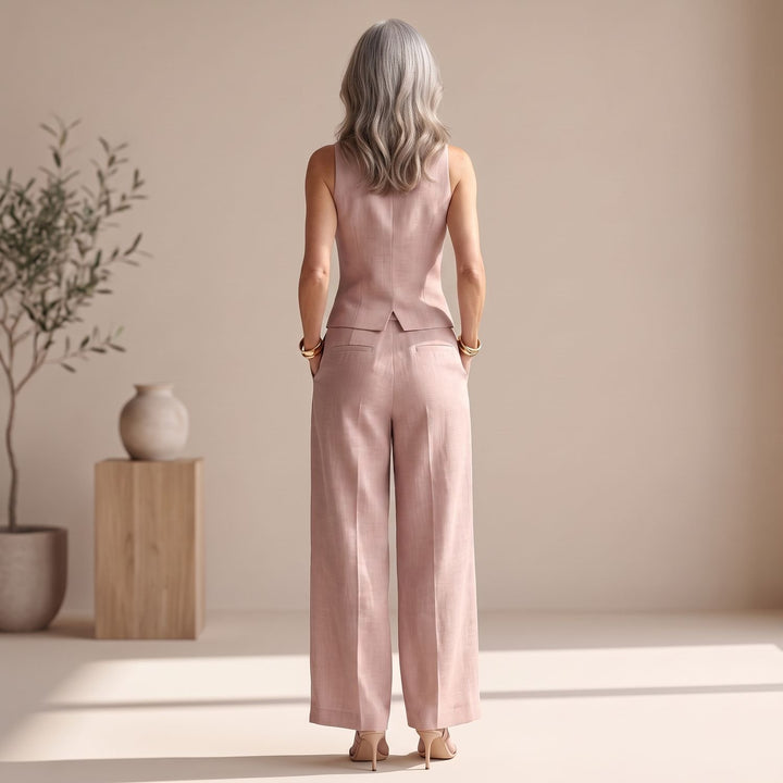 Women's Two Piece Set Halter Vest Blazer Wide-Leg Pants Suit, Blush Pink