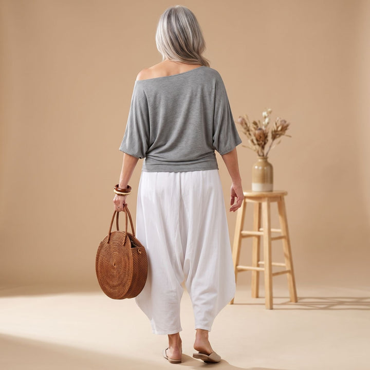 Women's Two Piece Set Off-Shoulder Top Wide-Leg Drawstring Pants