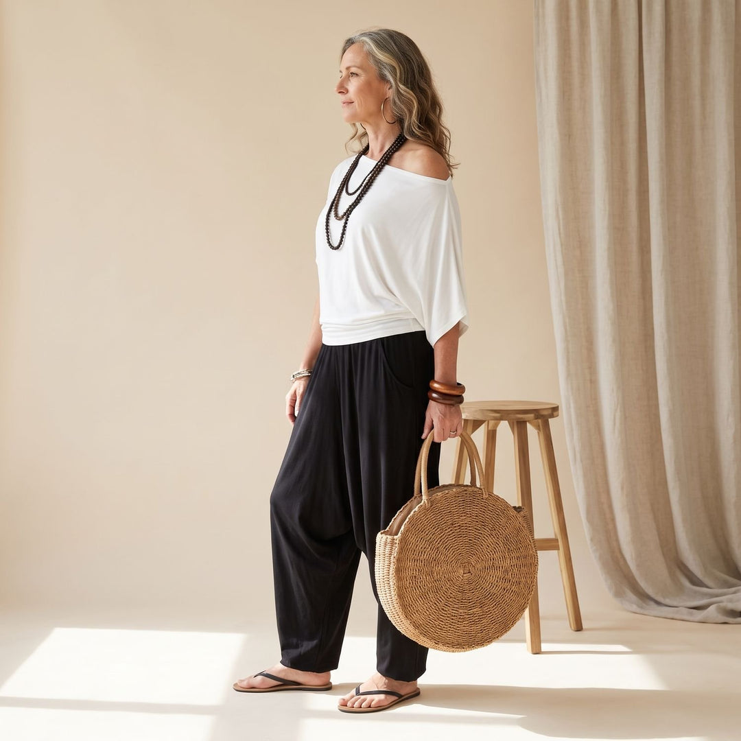 Women's Two Piece Set Off-Shoulder Top Wide-Leg Drawstring Pants