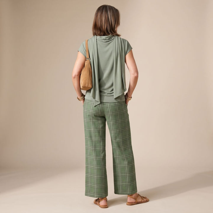Women's Two Piece Set Sleeveless Top Wide-Leg Plaid Pants