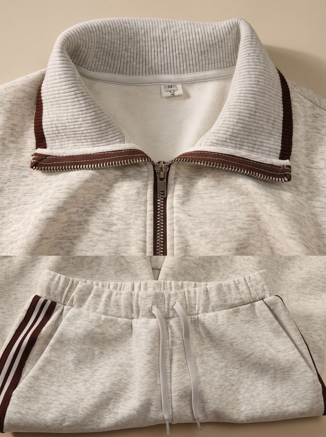 Women's Two-Piece Wide Leg Pants Set Half-Zip Striped Sweater