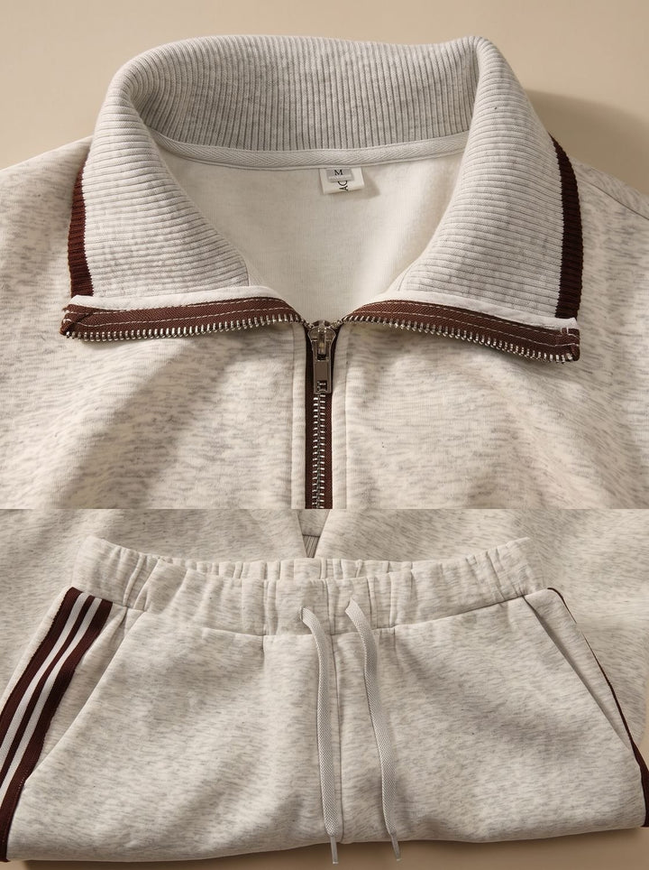 Women's Two-Piece Wide Leg Pants Set Half-Zip Striped Sweater