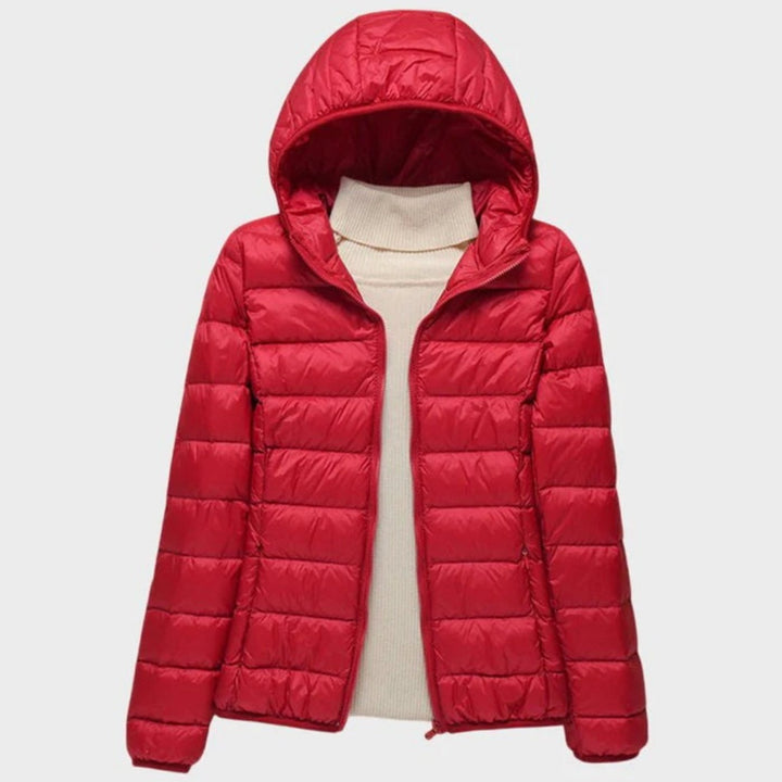 Women's Ultra-Light Hooded Quilted Winter Coat - Red Hood