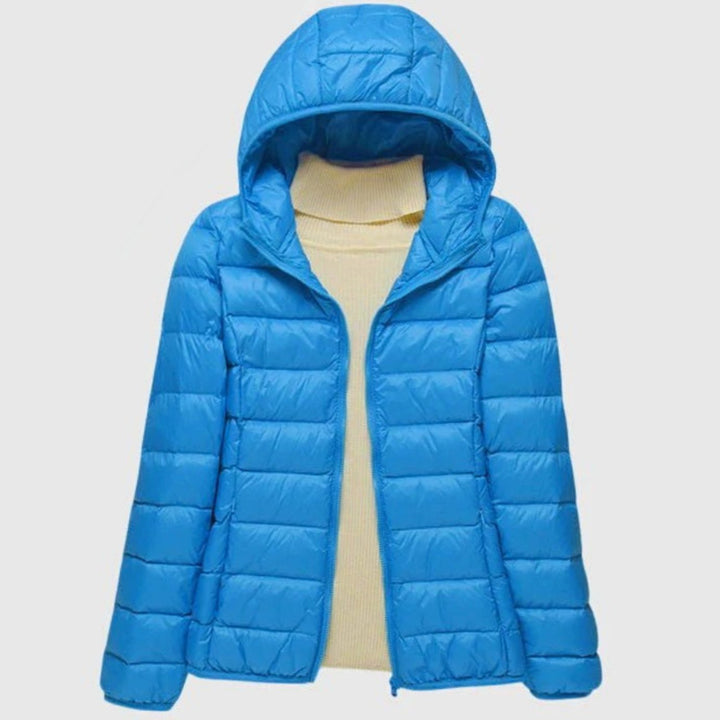 Women's Ultra-Light Hooded Quilted Winter Coat - Blue Hood