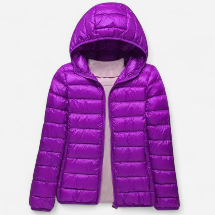 Women's Ultra-Light Hooded Quilted Winter Coat - Purple Hood