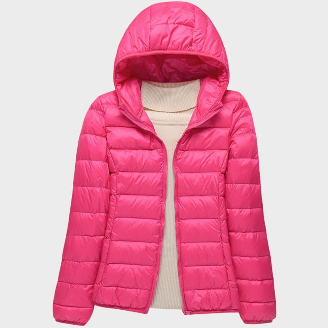Women's Ultra-Light Hooded Quilted Winter Coat - Pink Hood