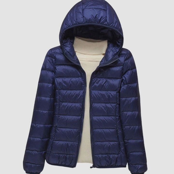 Women's Ultra-Light Hooded Quilted Winter Coat - Dark Blue Hood