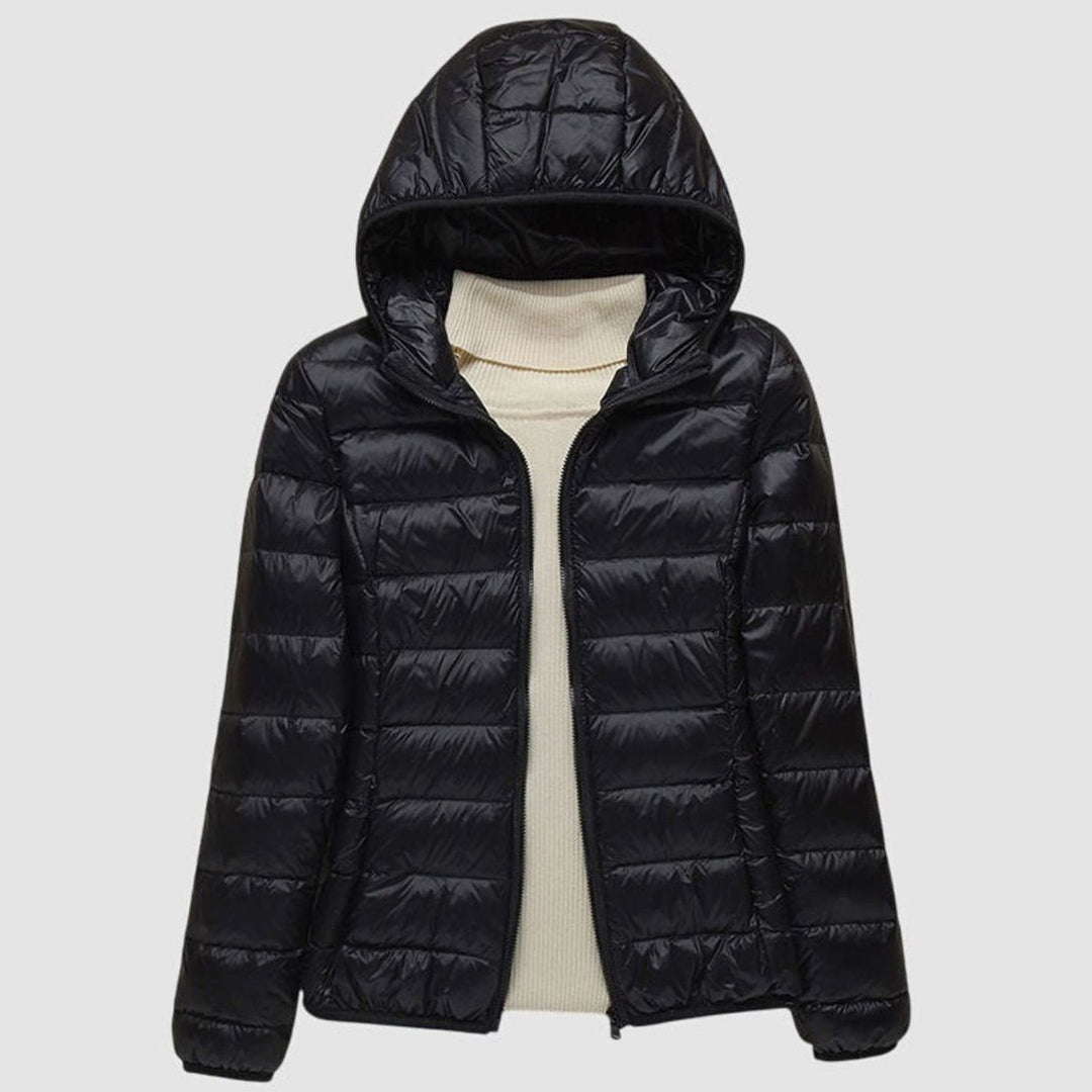 Women's Ultra-Light Hooded Quilted Winter Coat - Black Hood