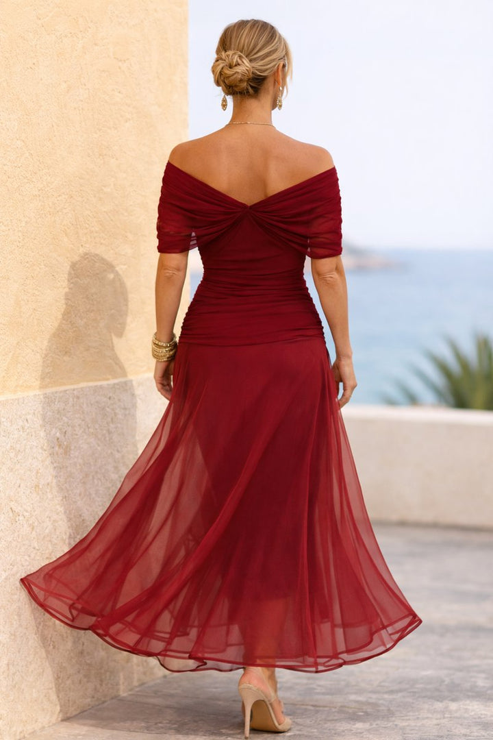 Women's V-Neck Chiffon Cocktail Party Dress Flowy Maxi