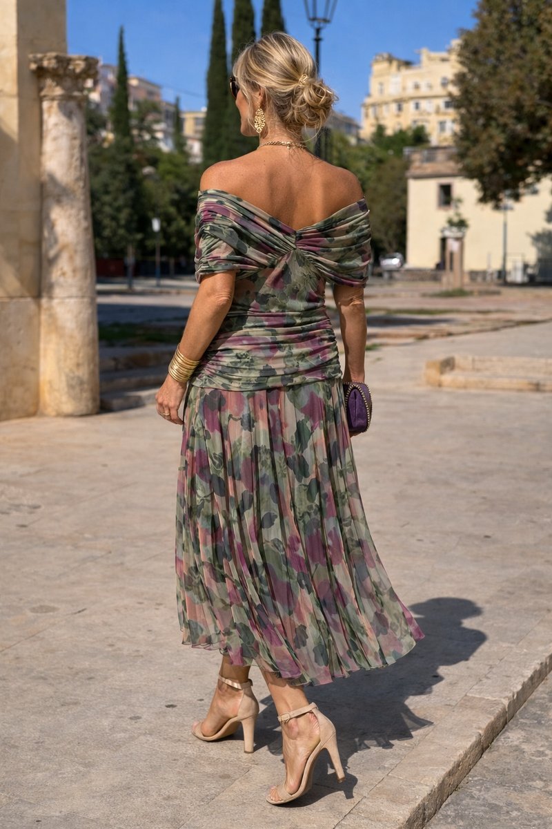 Women's V-Neck Chiffon Cocktail Party Dress Flowy Maxi