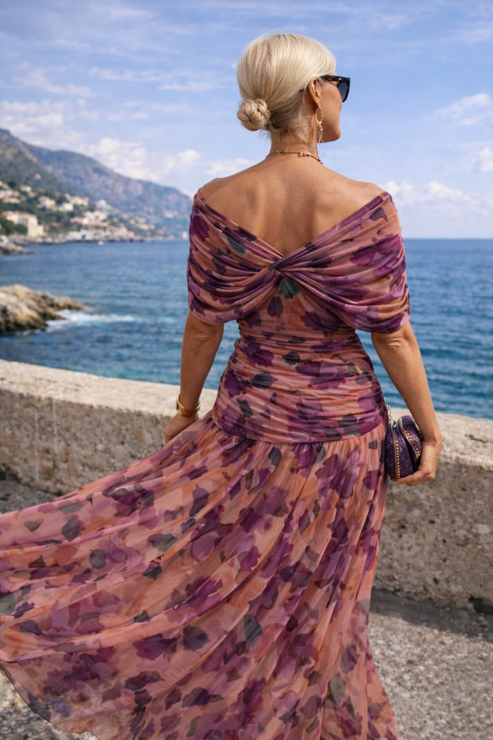 Women's V-Neck Chiffon Cocktail Party Dress Flowy Maxi