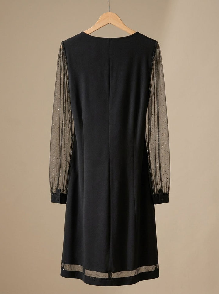 Women's V-Neck Glitter Mesh Long-Sleeve Mini Party Dress