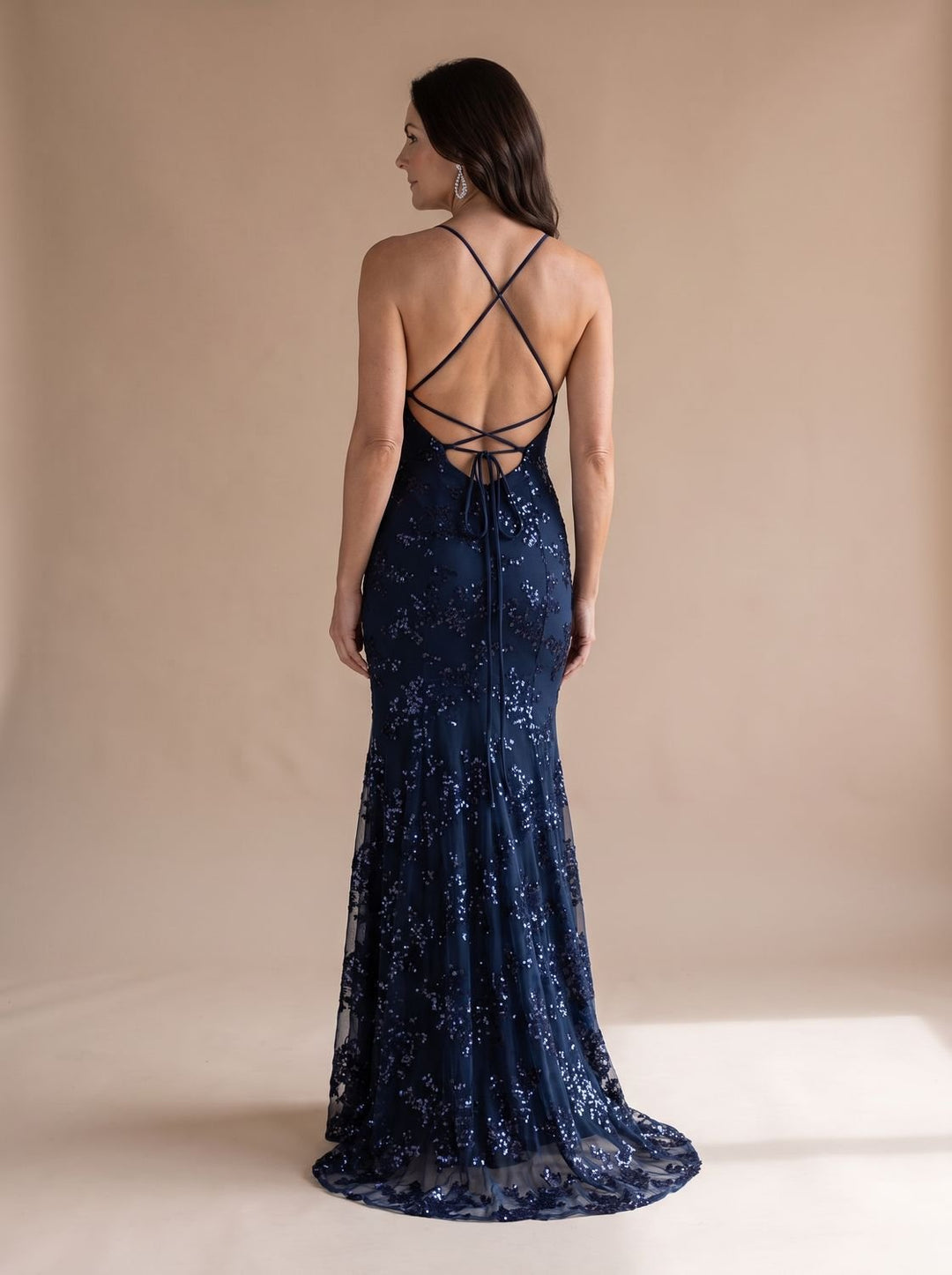 Women's V-Neck Open-Back Sequin Maxi Dress