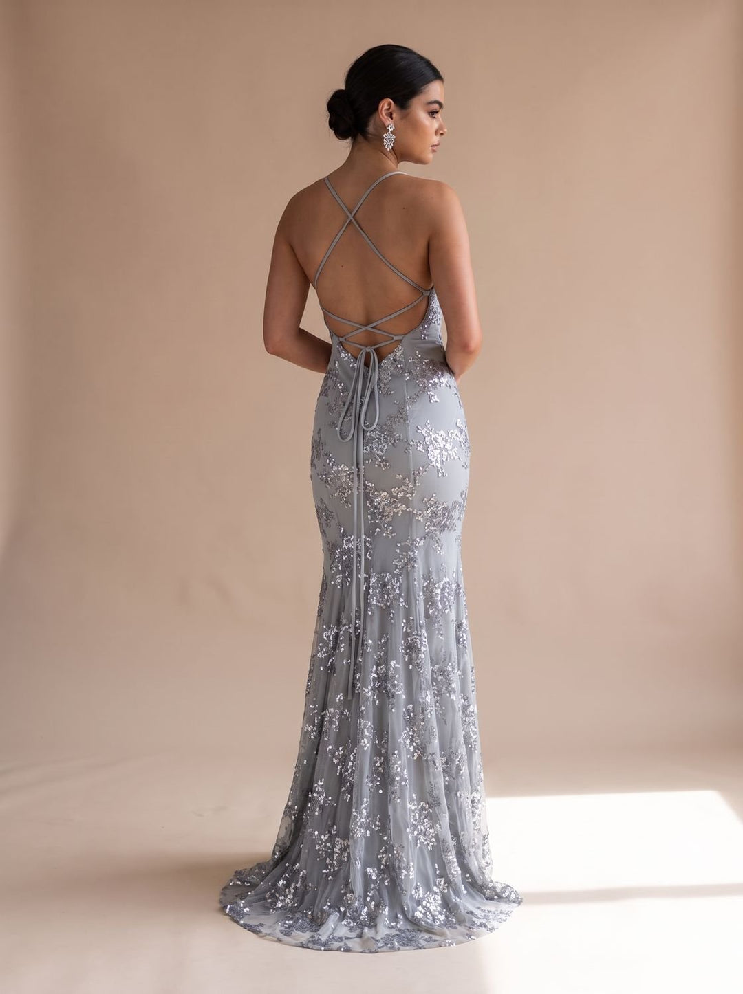 Women's V-Neck Open-Back Sequin Maxi Dress