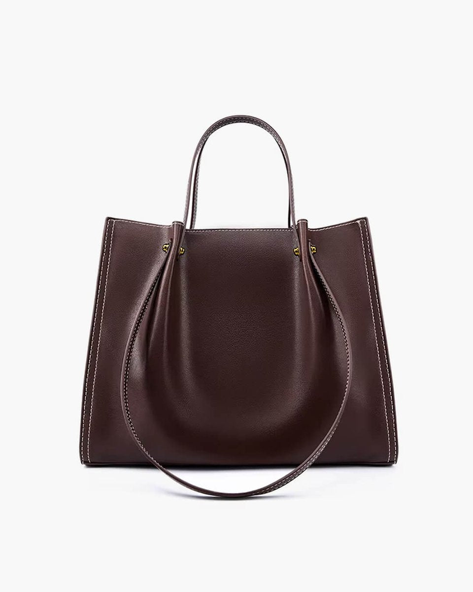 Women's Vegan Leather Minimalist Contrast-Stitch Tote Bag