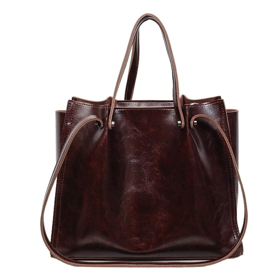 Women's Vegan Leather Minimalist Contrast-Stitch Tote Bag - Maroon