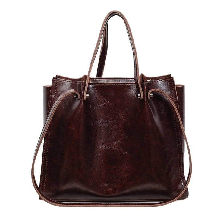 Women's Vegan Leather Minimalist Contrast-Stitch Tote Bag - Maroon