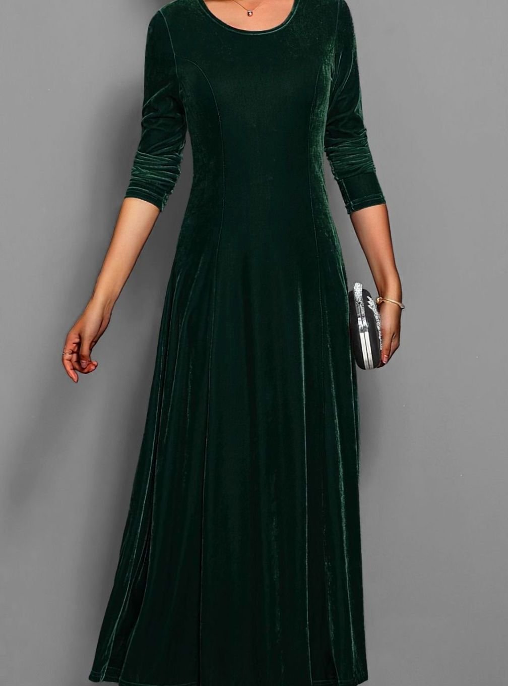 Women's Velvet Long Sleeve Formal A-Line Party Dress