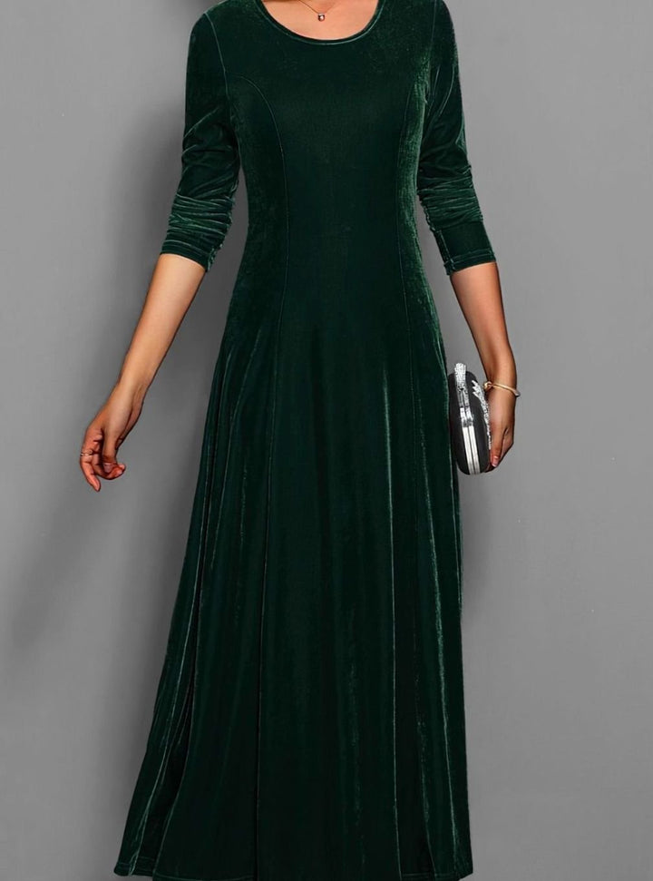 Women's Velvet Long Sleeve Formal A-Line Party Dress