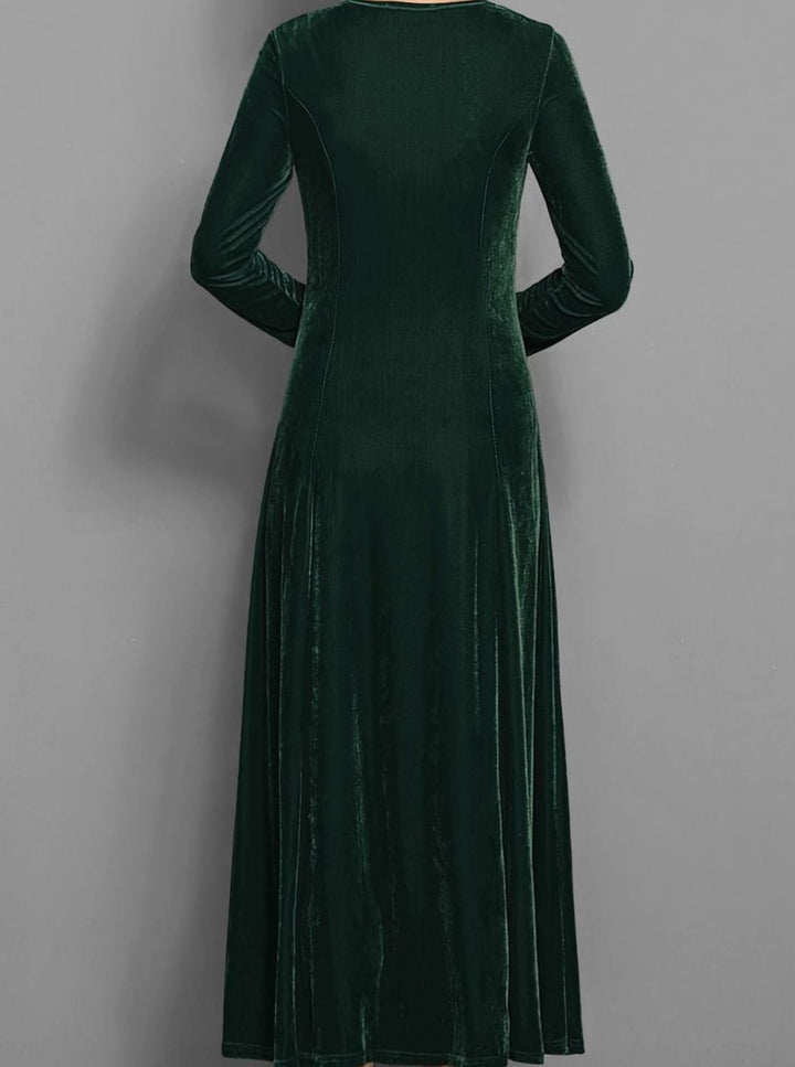 Women's Velvet Long Sleeve Formal A-Line Party Dress
