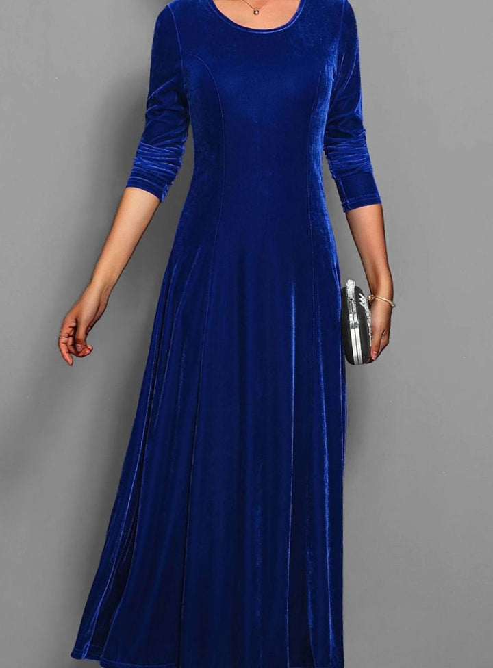 Women's Velvet Long Sleeve Formal A-Line Party Dress - Blue