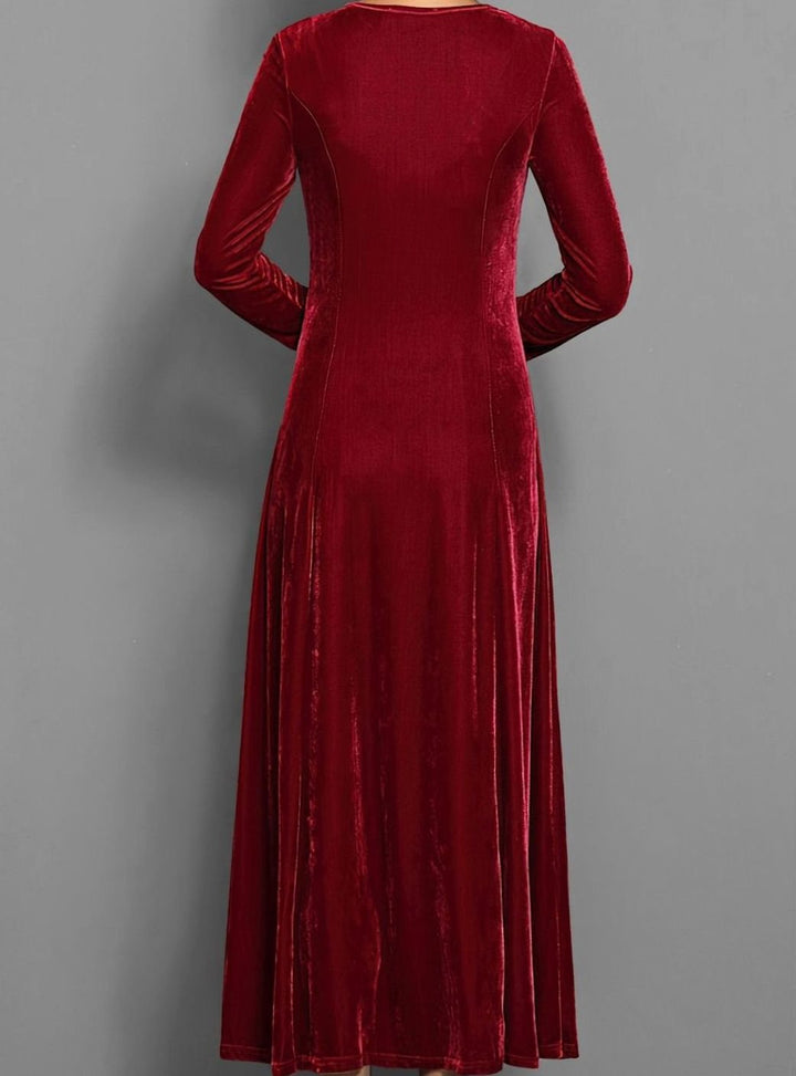 Women's Velvet Long Sleeve Formal A-Line Party Dress